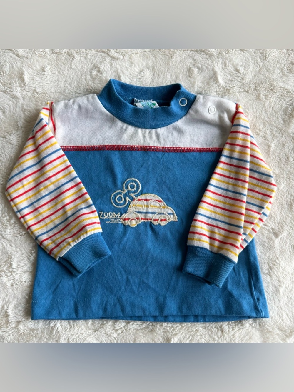 Vintage Garanimals Shirt Tee Baby 12 Months Blue Striped Cotton Car Toy Zoom 90s